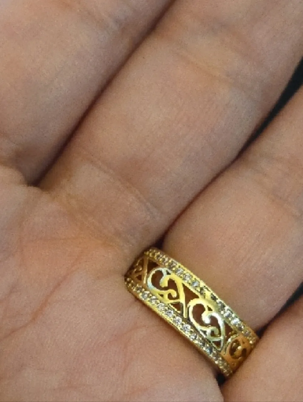 Gold Filigree Scroll Ring with Pavé Crystals - Women's Gold Band Size 6 NIB
